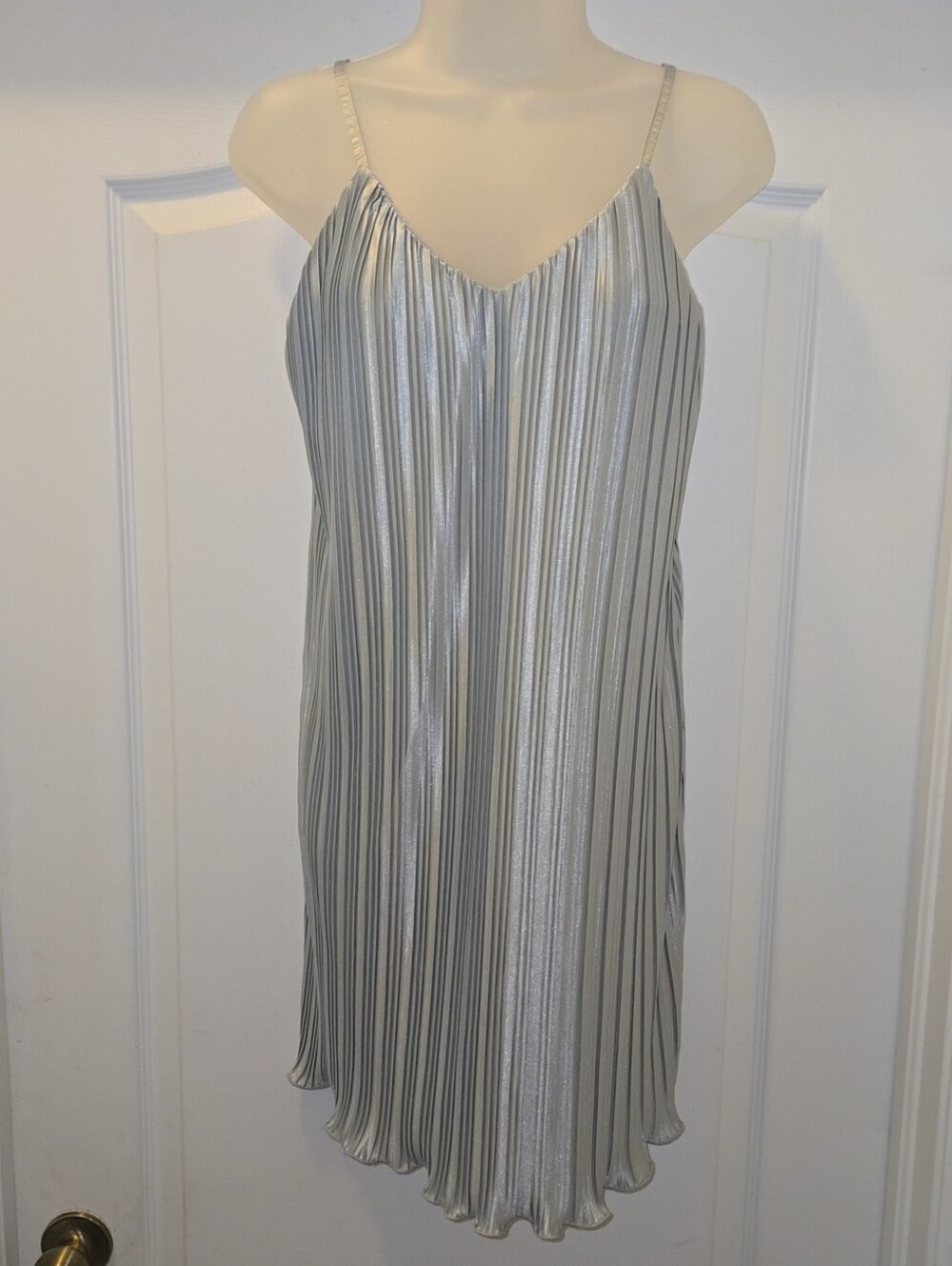Rachel Zoe Metallic Silver Micro-Pleated Slip Mini Dress - Size XS